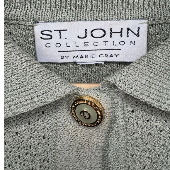 St. John Woman's 12 Santana Knit $990 Wool Cardigan Sweater Button Up Sage Green - Picture 6 of 7